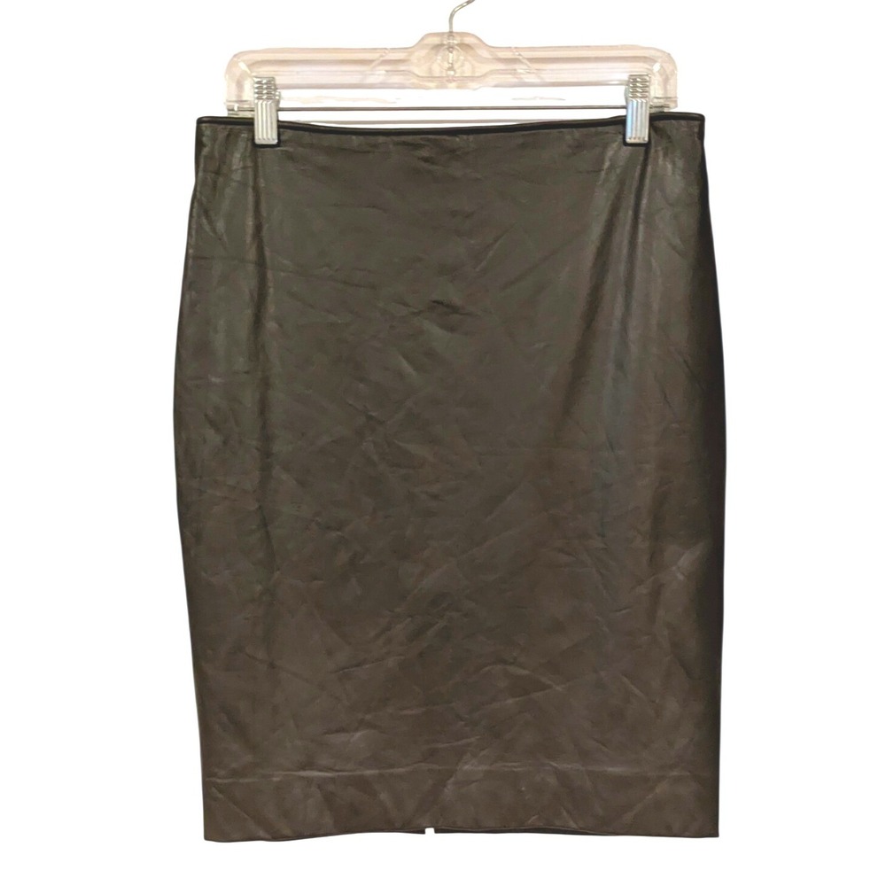 Eccoci Faux Leather Pencil Skirt 8 Brown‎ Knee Length Back Zip Adjustable Vent
